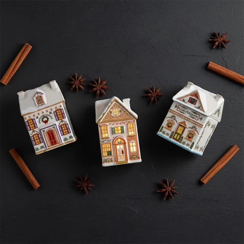 Set di spezie Holiday Village - Mini decorazioni natalizie per la casa di pan di zenzero per tavolo, decorazioni natalizie per la casa