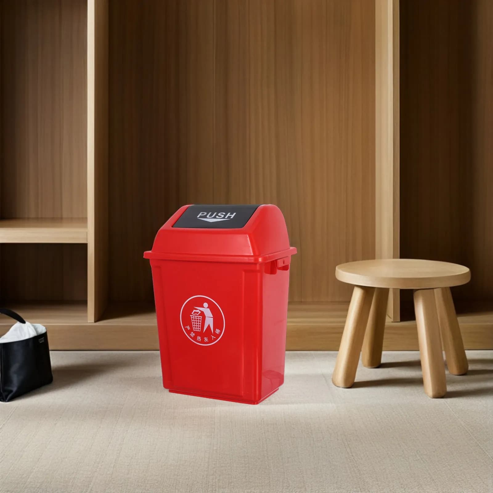Bidone della Spazzatura in Plastica Rossa con Coperchio a Scatto 10L per Cucina, Casa, Ufficio, Ristorante, Contenitore per Riciclaggio