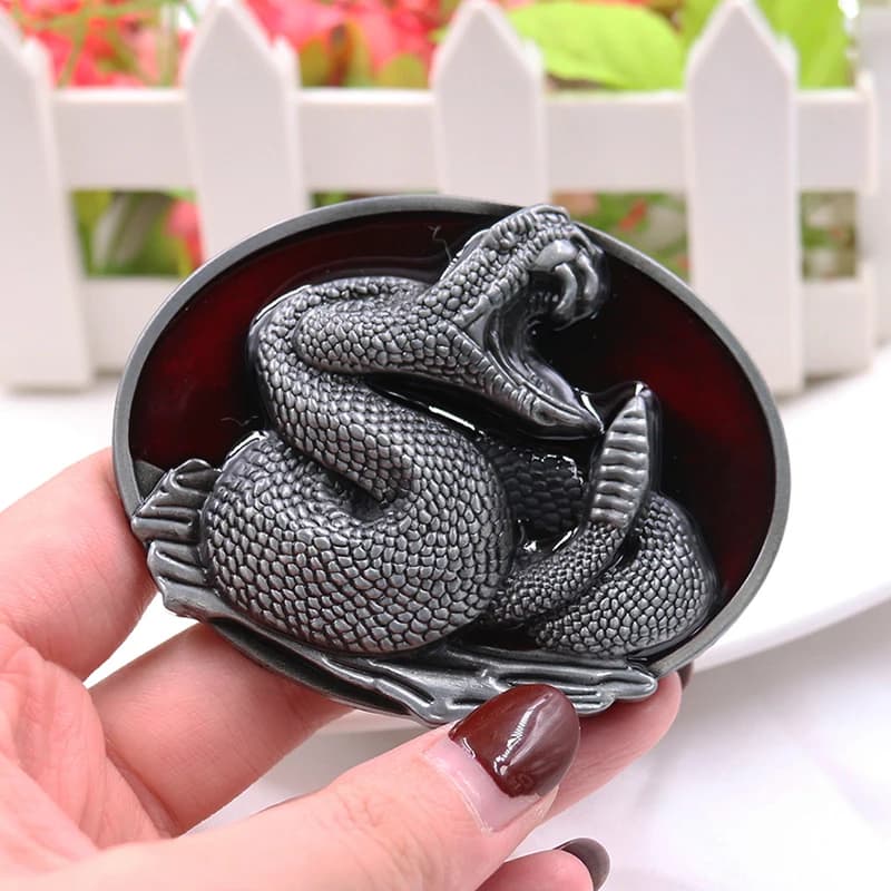 Laser engraved 3D python belt buckle Metal oval finish Decorating for Western cowboy style clothing accessories