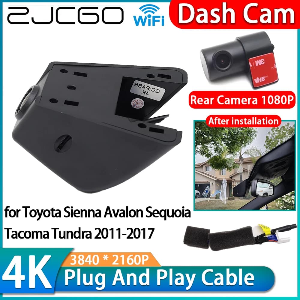 ZJCGO per Toyota Sienna Avalon Sequoia Tacoma Tundra 2011-2017, Videoregistratore DVR WiFi 4K, Dash Cam con Telecamera Anteriore e Posteriore