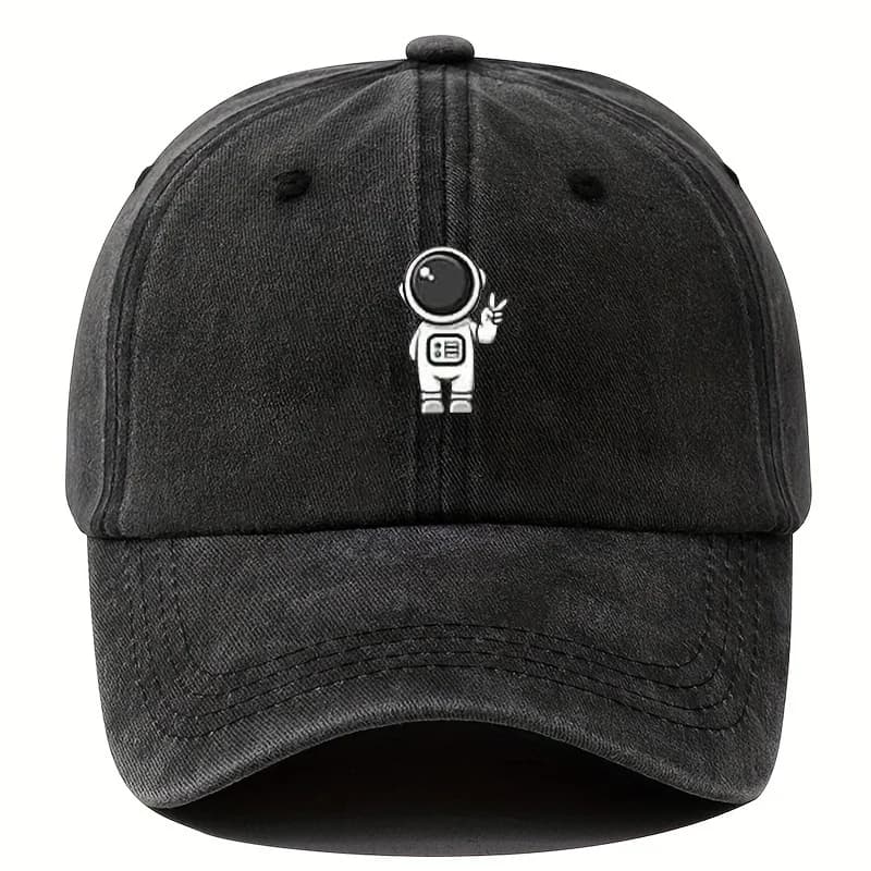 2026 New Vintage Washed Black Baseball Cap Astronaut Print Adjustable Dad Hat Unisex Cotton Casual Streetwear for Space Fans