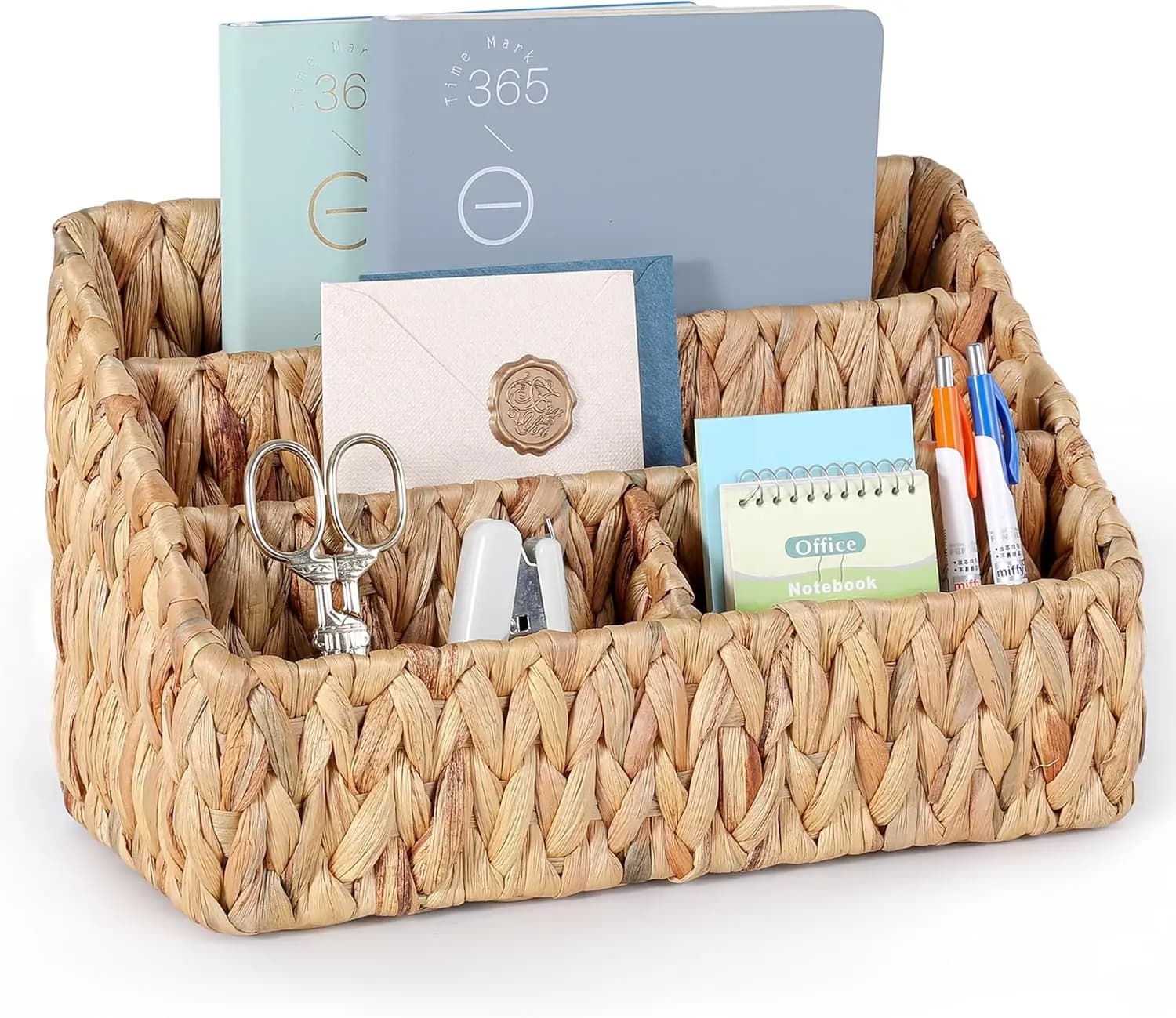 Organizer da Scrivania in Giacinto d'Acqua Naturale, Grande Portaoggetti in Stile Rustico per Ufficio e Casa