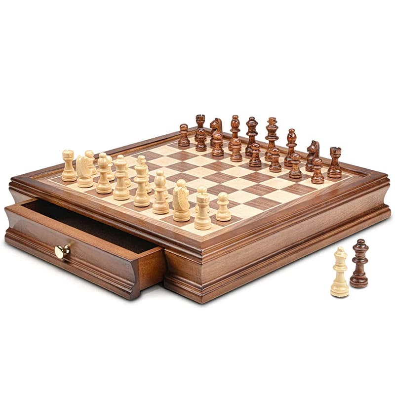 Set di scacchi magnetico da tavolo in legno di alta gamma da 32 cm/12,8 pollici, nuovo, con 2 regine extra, adatto come regalo per le vacanze.