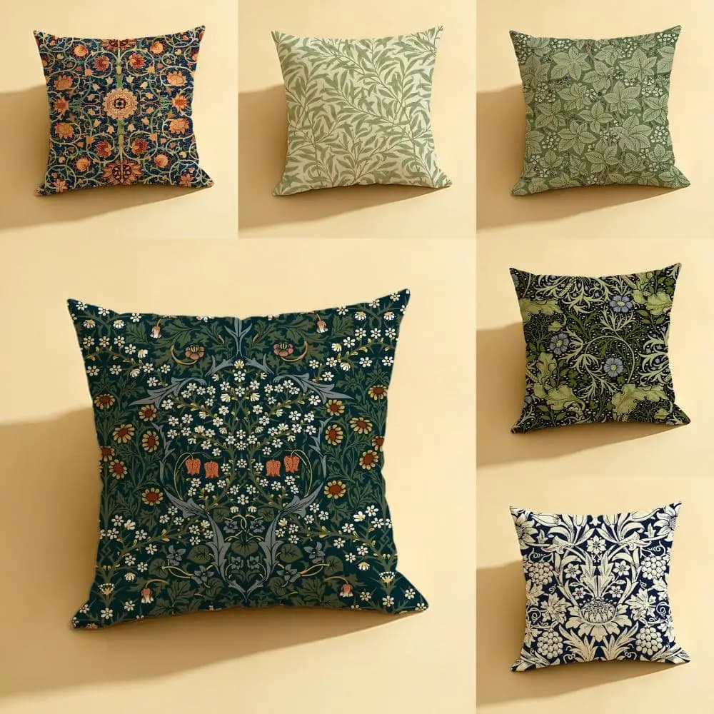 Fodera per cuscino con motivo W-William M-Morris, set di federe in lino naturale, decorazione completa per divano, camera da letto e sedia