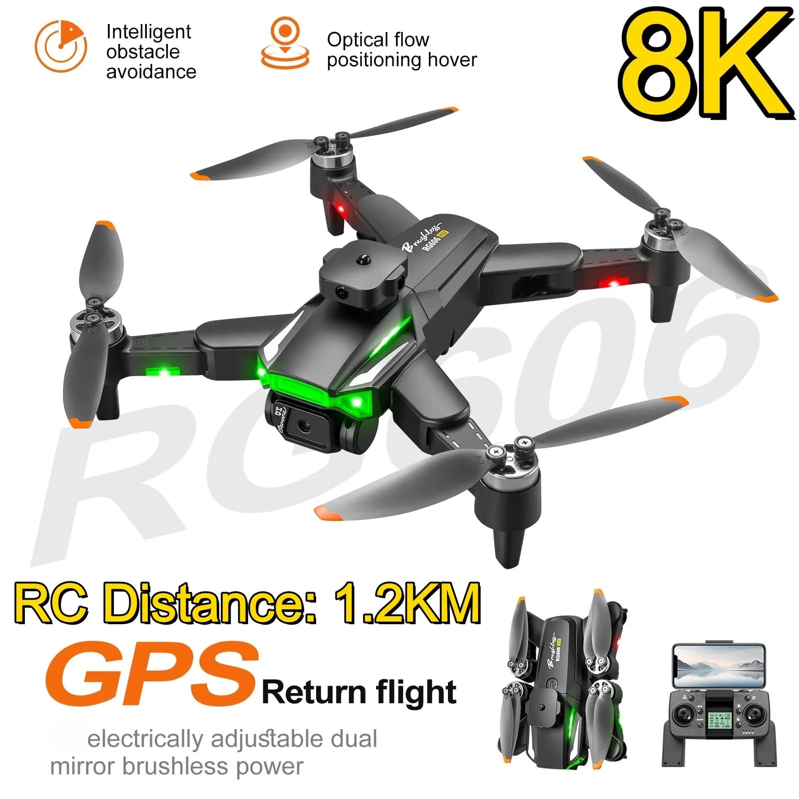 NUOVO Drone GPS con Motori Brushless, Evitamento Ostacoli Intelligente, Doppia Fotocamera HD 8K, Quadricottero con Telecomando