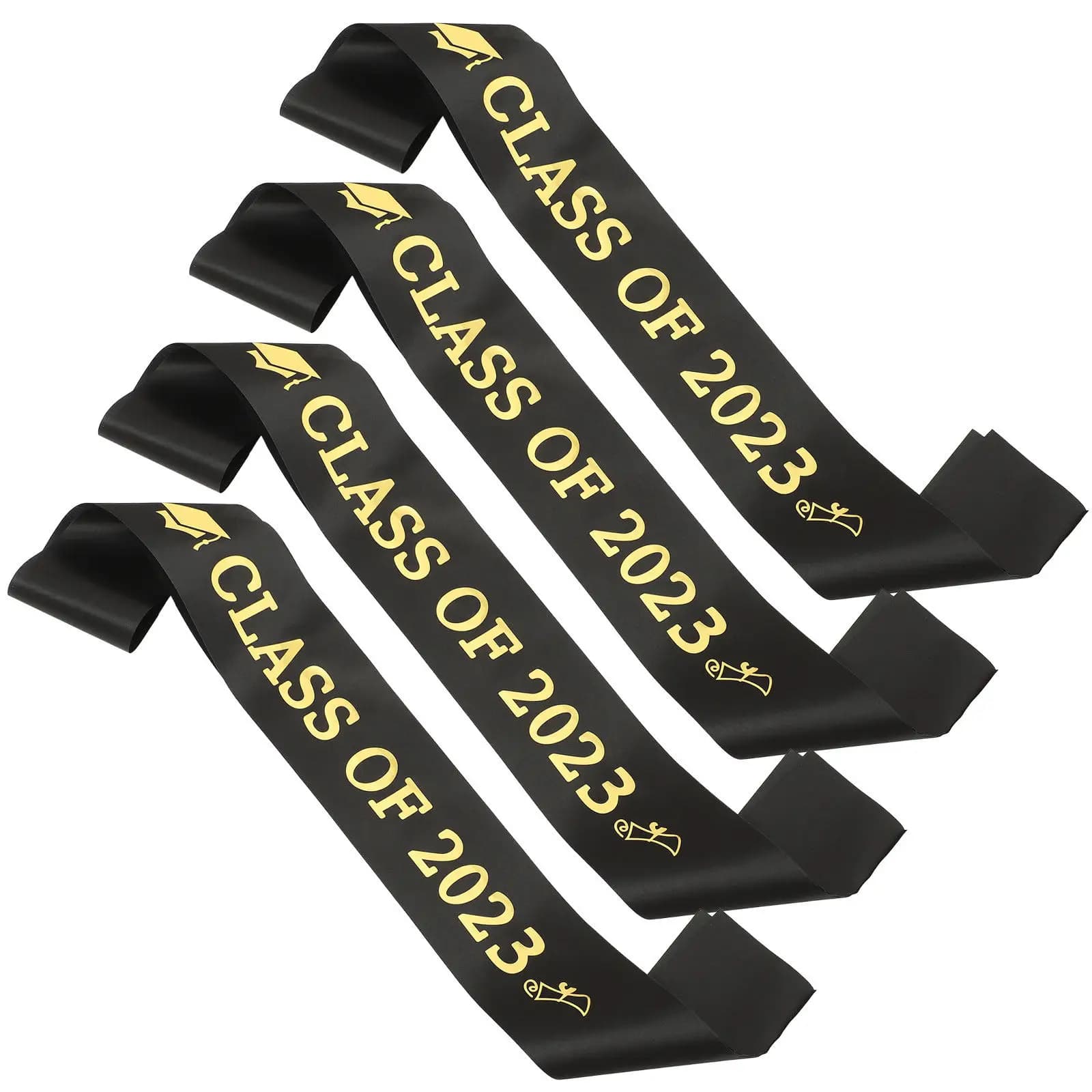 Set di 4 Fasce da Laurea in Raso con Lettere Glitterate, Cintura Etichettata Classe 2023, Decorazioni per Feste di Laurea