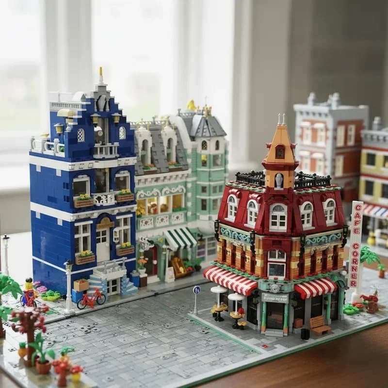 Mini Blocchi da Costruzione 3 IN 1 Scena Urbana Europea, Caffetteria, Mercato, Negozio, Costruzione Creativa Fai-da-Te, Regalo per Bambini