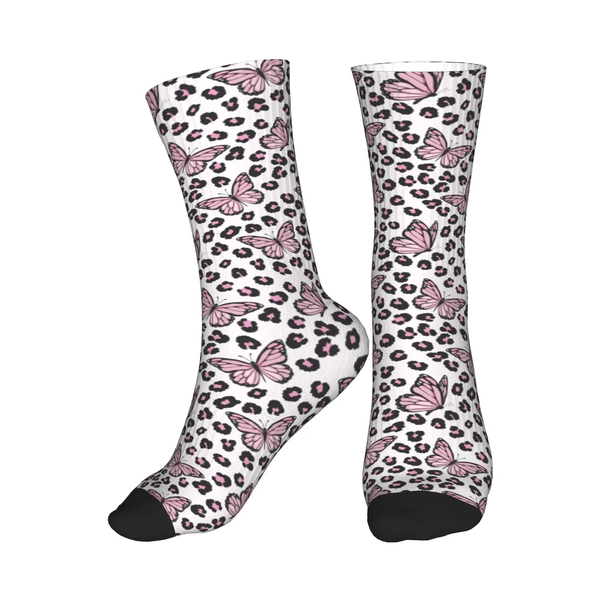 Calzini da uomo con motivo a farfalla e leopardo selvatico, calzini eleganti unisex con stampa 3D alla moda