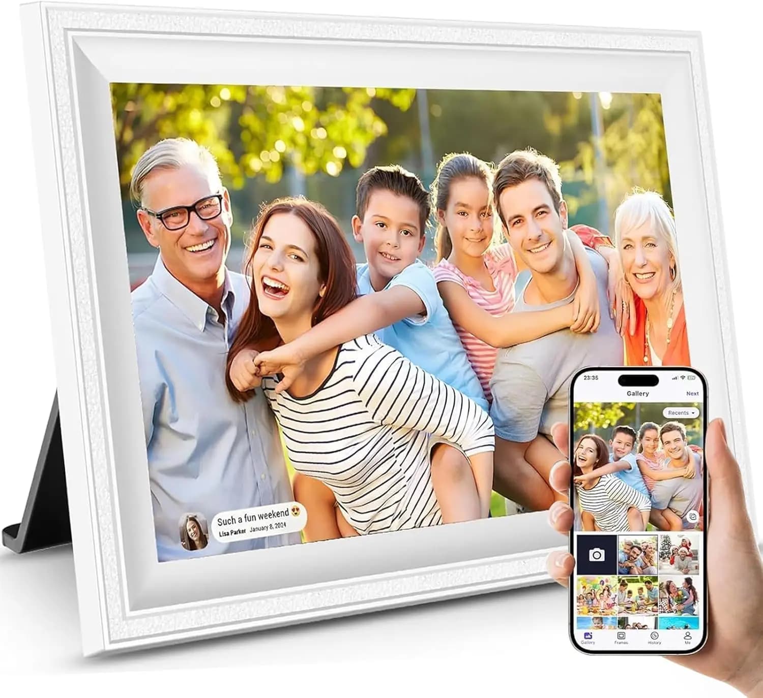 Cornice Digitale WiFi con Schermo Touch IPS da 10.1 Pollici, Invia Foto dal Telefono, Memoria da 16GB, Rotazione Automatica, Montabile a Parete