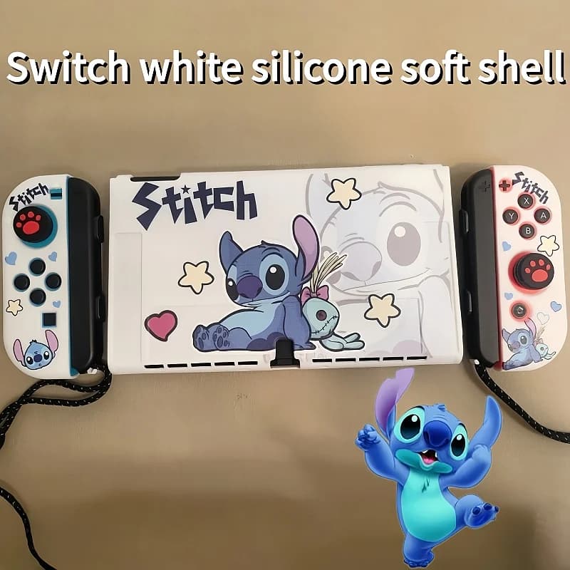 Nuova custodia protettiva Stitch per Switch OLED, custodia morbida in silicone sdoppiabile e agganciabile, copertura completa per accessori NS 2, regalo di Natale a tema cartone animato.