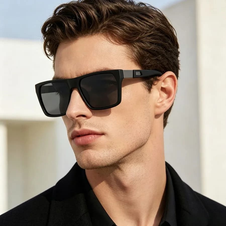 Occhiali da sole polarizzati da uomo, con custodia, per la guida, nuovi occhiali da sole alla moda con montatura completa da uomo