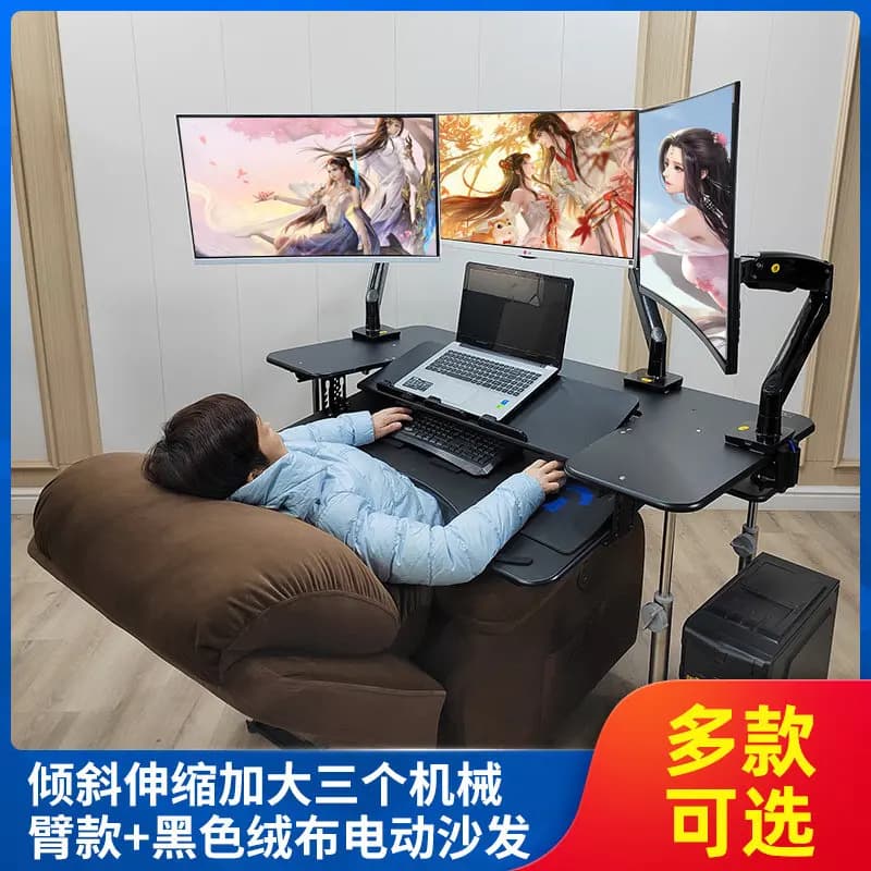 Un set di scrivania per computer multifunzionale di fascia alta e sedia da gioco, modello semplice in legno massello singolo piccolo tipo reclinabile per la casa
