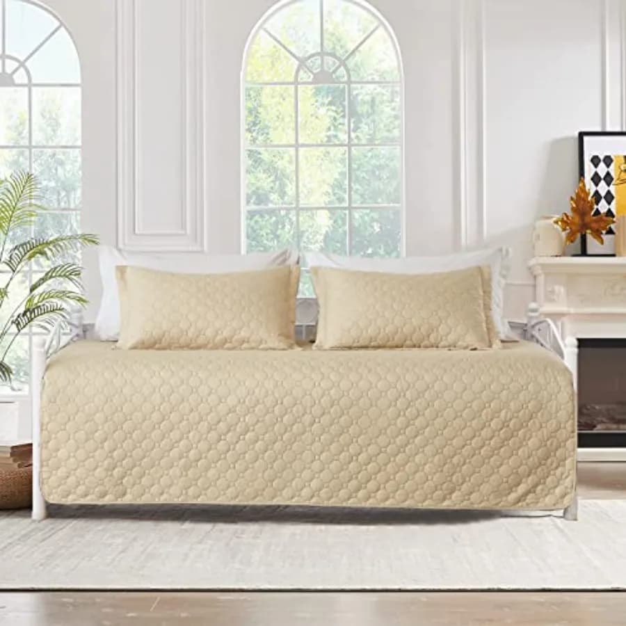 Set di 3 Pezzi Copridivano Letto Singolo, Set Biancheria da Letto Reversibile per Tutte le Stagioni, Design Classico in Tinta Unita