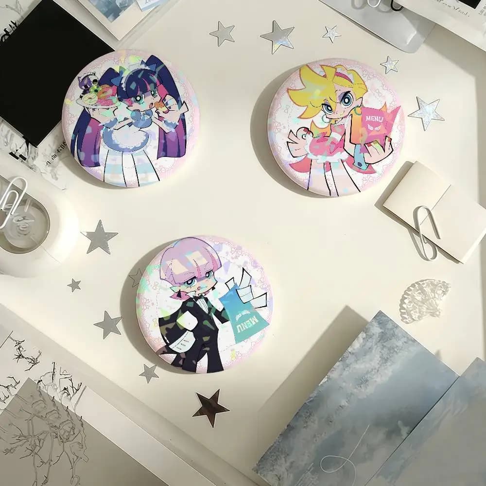 Cartoon Panty & Stocking con reggicalze Distintivo laser Spille creative Spilla per borsa Vestiti Cappello Decor Regali Fan Collezionare