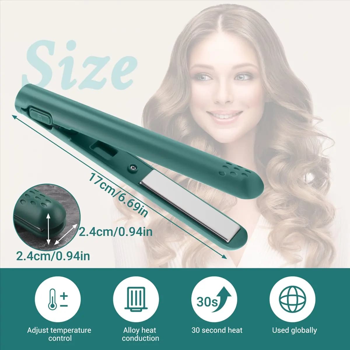 newyear828 USB Cable Mini Portable Hair Straightener for Straight and Curling Dual-Use Curling Irons for Students Green