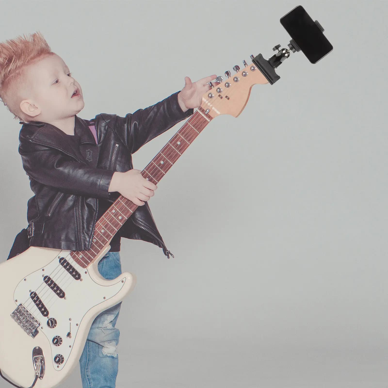 Supporto per Telefono da Chitarra con Clip, Rotazione a 360°, Supporto per Cellulare da Testa di Chitarra per Pratica, Registrazione e Trasmissione dal Vivo