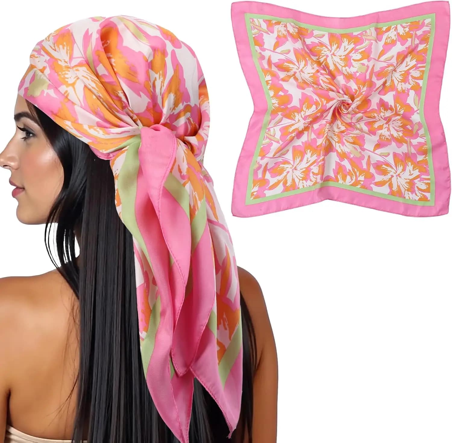 Foulard quadrato in raso da 27,5 pollici, sciarpa rosa effetto seta, sciarpe quadrate medie in raso per testa e collo