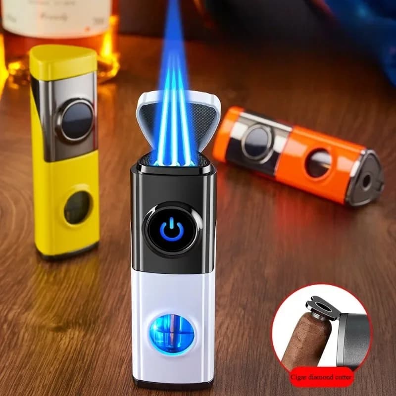Accendino gonfiabile a carica diretta con accendino a tre fuoco specifico per sigari, accenditore portatile ad alta potenza, accessori per fumatori, regalo da uomo
