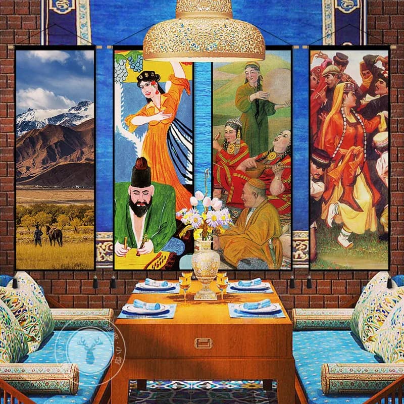 Oil‑Painting‑Style Ethnic Landscape Fabric Wall Tapestry Decorative Hanging Cloth for Living Room Bedroom Bedside Hotel Wall Art