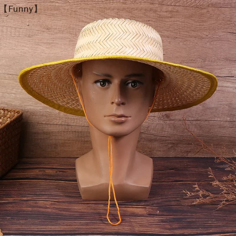 maveraFunnyssenWomen Men Cappello di paglia Traspirante a tesa larga Anti UV Parasole Comodo cappello parasole estivo per la pesca in campeggio all'aperto