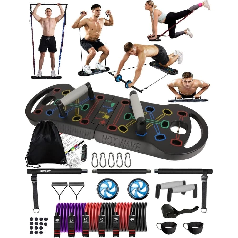 Portable Exercise Equipment Push up Table 16 in 1 with Ab Roller Wheel Strength Belt Gym Training for Men