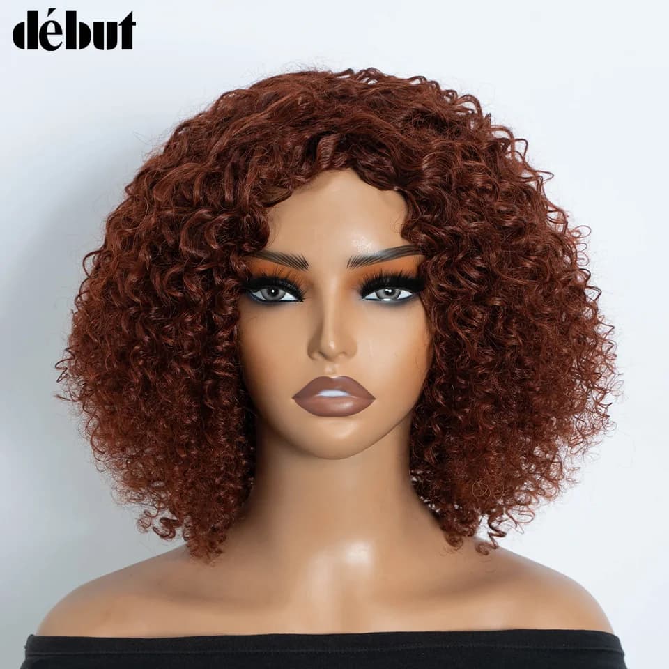Kinky Curly Wigs Reddish#33A Jerry Curly Bob Wig Pre Bleached Lace Wig Pixie Cut Short Dull Cyan Human Hair Wigs Clearance Sales