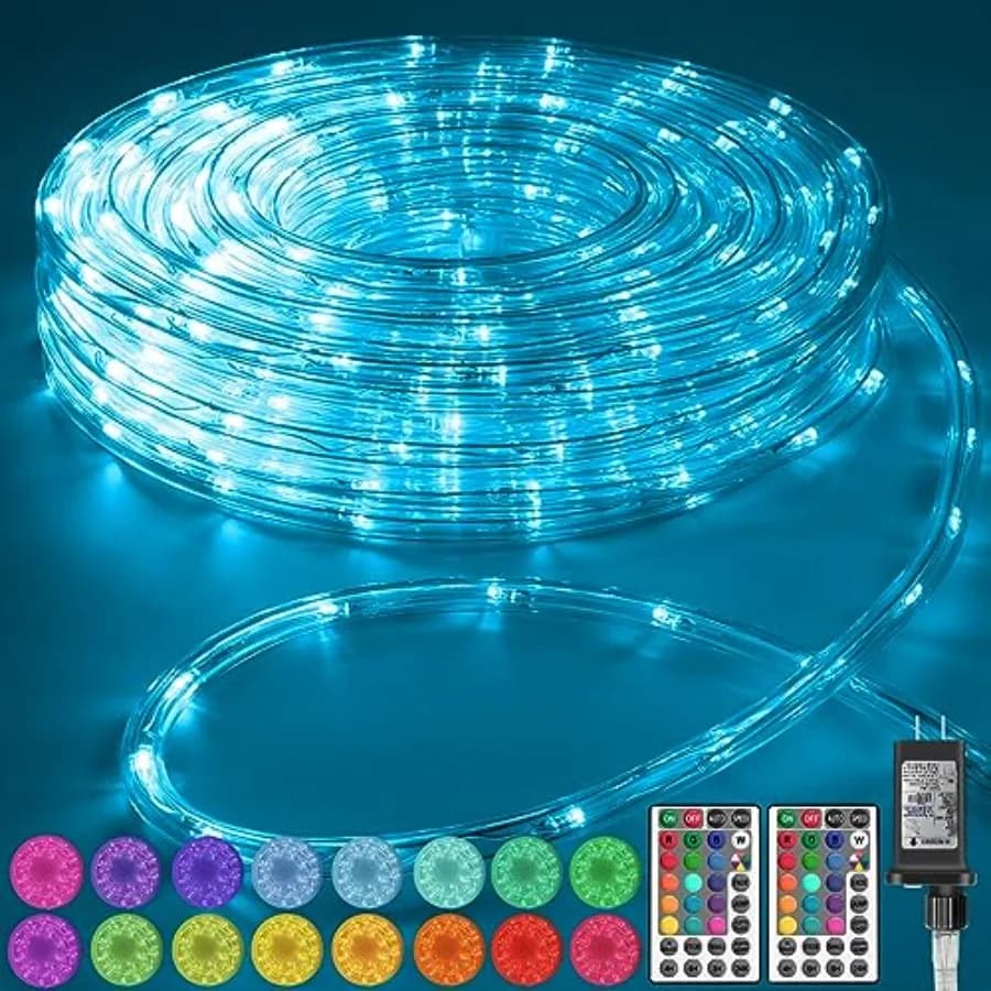 Luci a Corda LED da 50 Piedi (375 LED) con Cambio Colore, per Esterni, con Spina e Telecomando, Impermeabili, 21 Colori, per Camera da Letto, Feste, Matrimoni, Patio