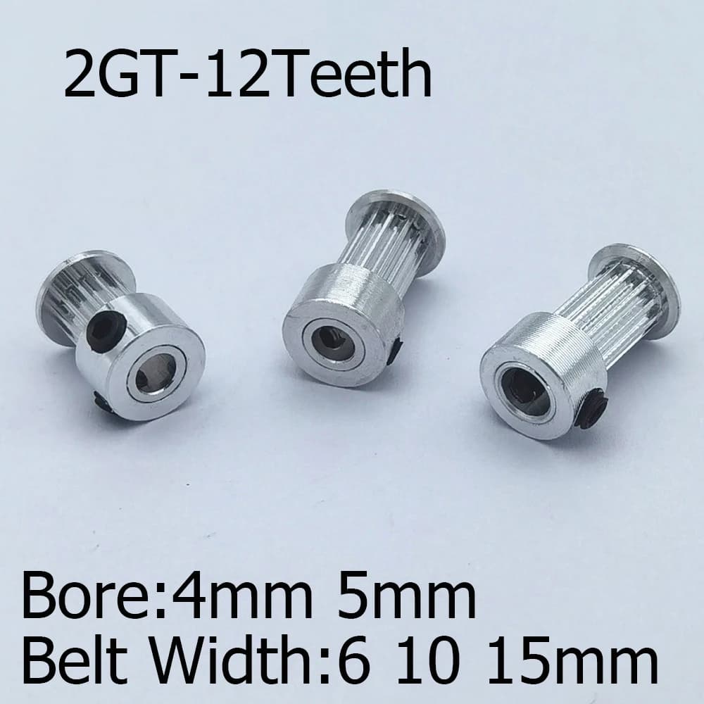 Puleggia di distribuzione 2GT a 12 denti, foro 4/5mm, per cinghia sincrona aperta GT2, larghezza 6mm/10mm/15mm, piccolo gioco, 12 denti 12T