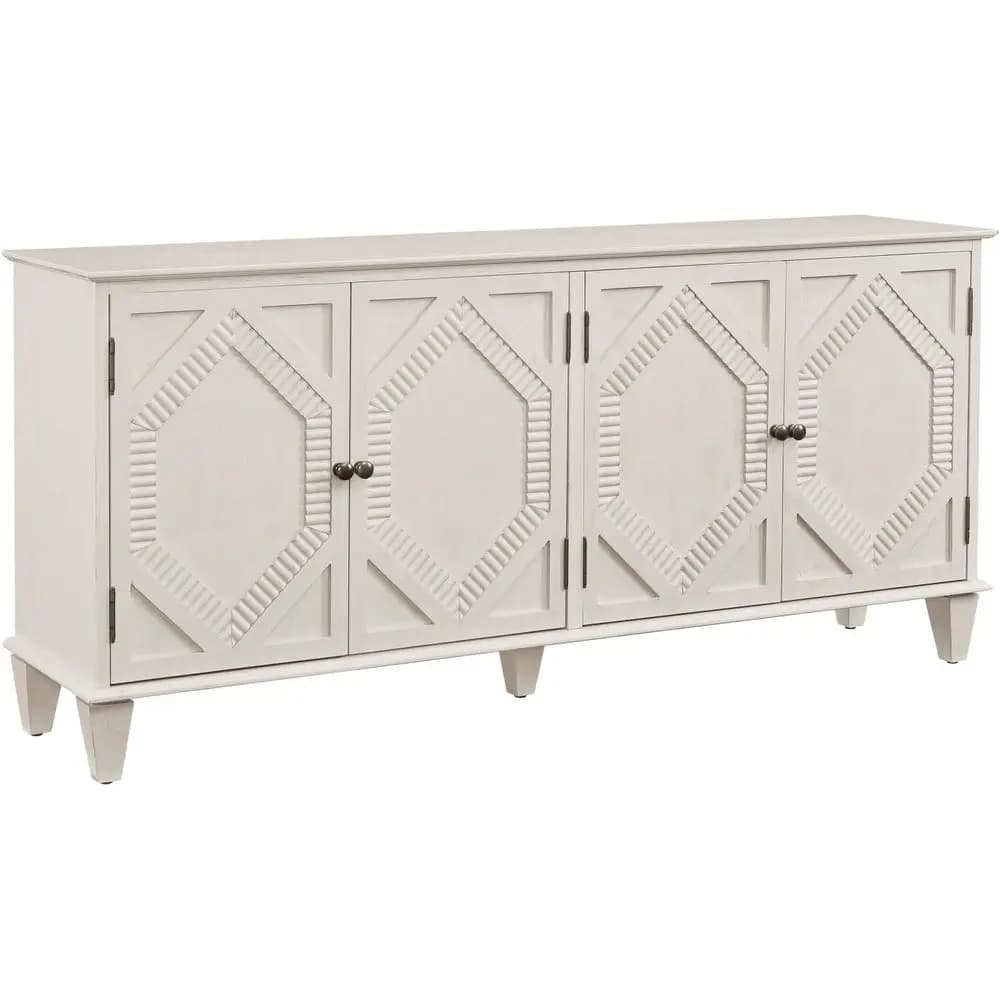 Credenza Bianca a 4 Ante con Ripiani Regolabili, Gestione Cavi per Cucina e Soggiorno