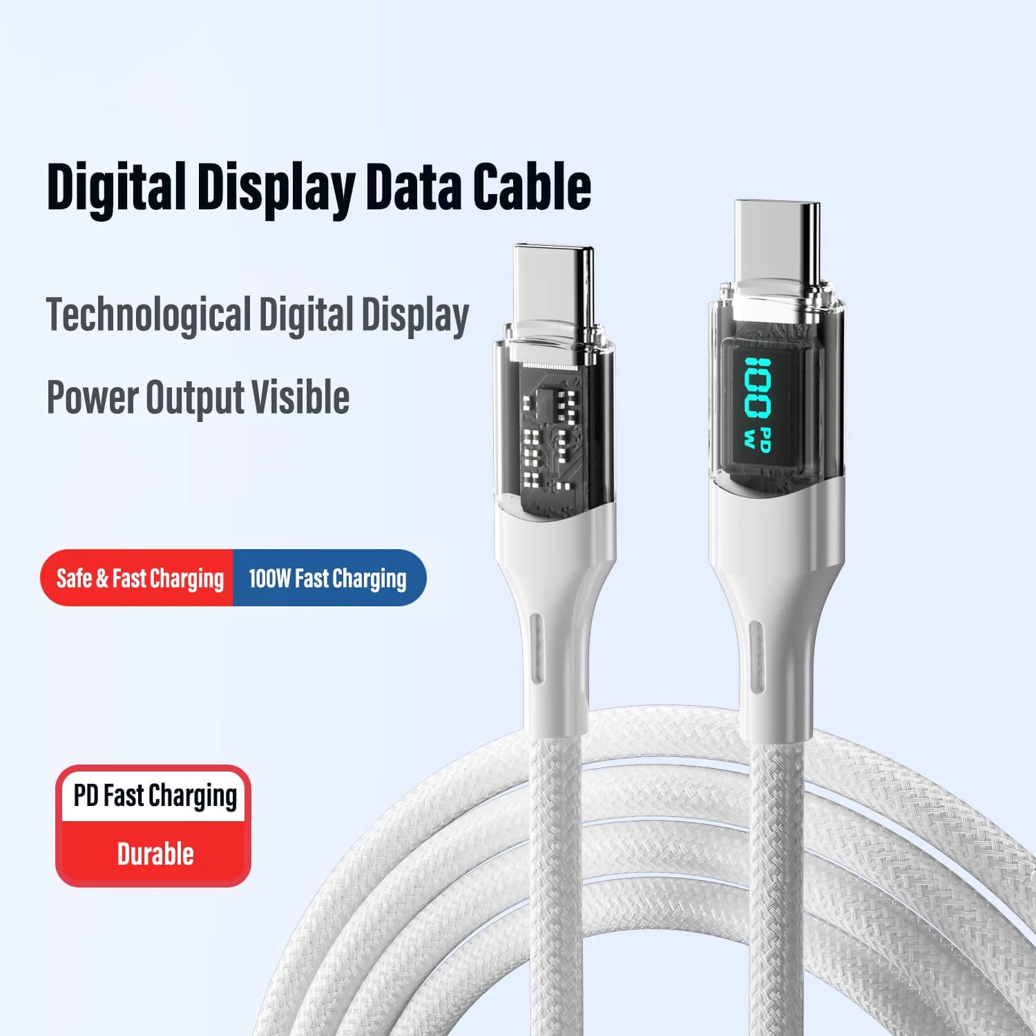 Cavo USB tipo C da 100 W Cavo dati di ricarica super veloce con display a LED per iPhone 17 16 15 pro max Air Samsung Huawei xiaomi
