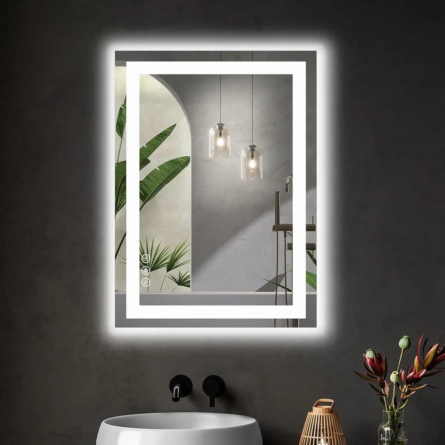 Specchio LED Rettangolare da Bagno 28"x 20" con Illuminazione Frontale e Retroilluminazione, Funzione Smart Memory - Caratteristica Anti-Appannamento Migliorata, Bianco Puro