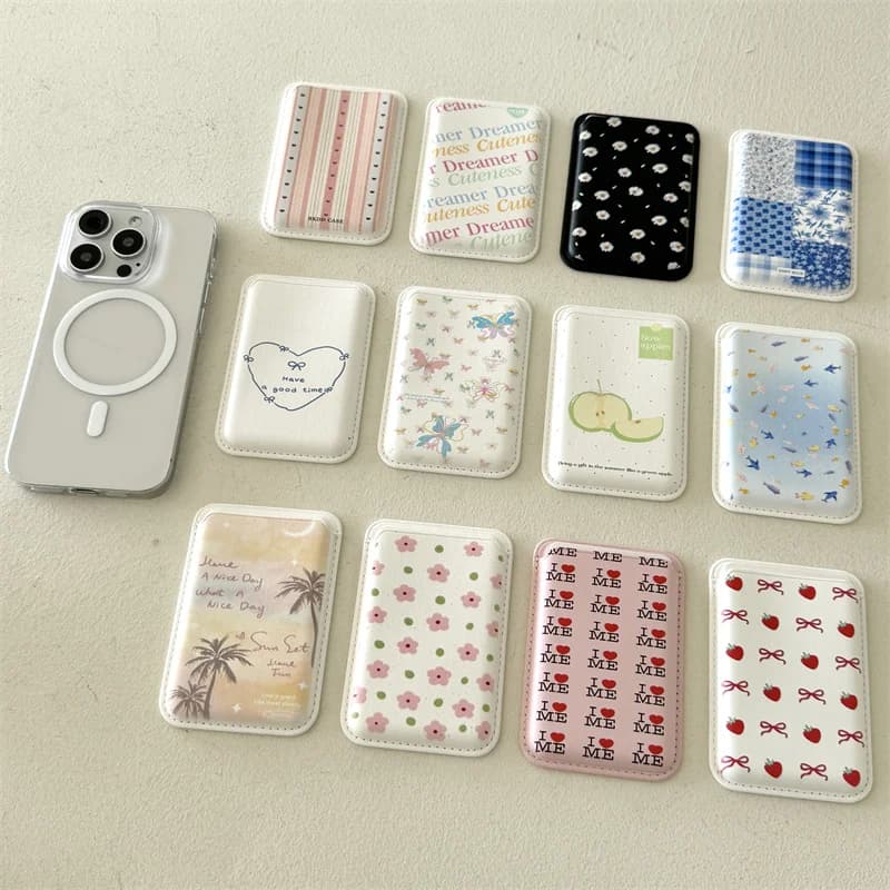 Porta carte carino per custodia per telefono Magsafe Porta carte magnetiche con fiore bowknot adorabile Portafoglio Tasca per carte per iPhone 16 15 Pro