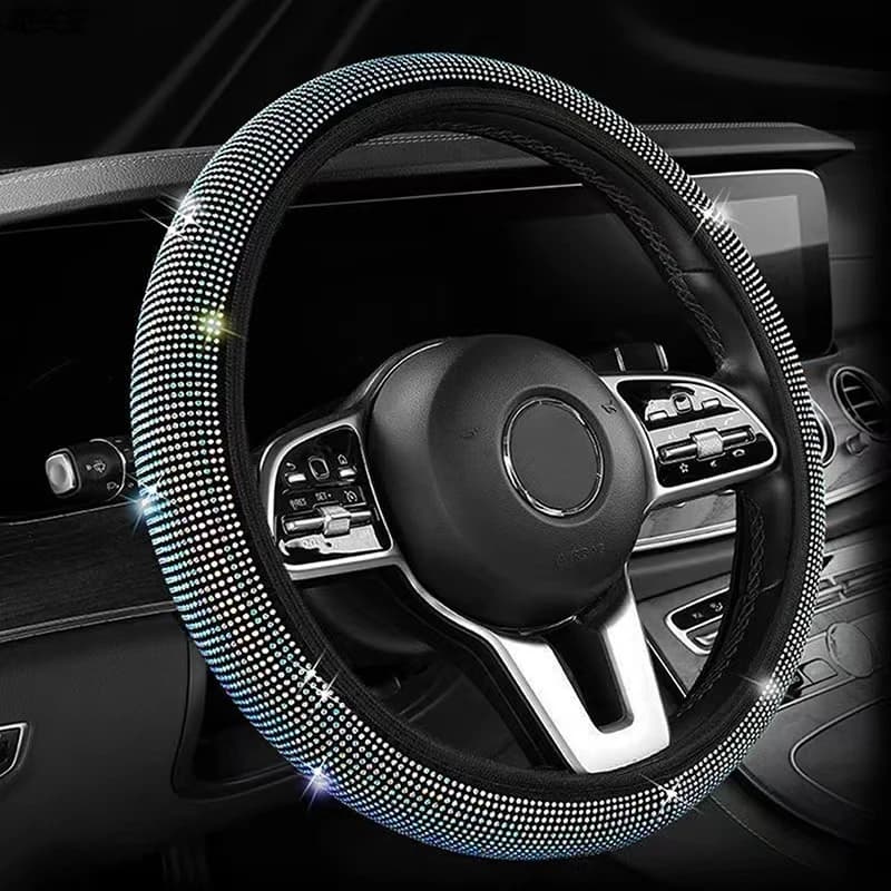 Coprivolante universale per auto con strass, elastico, senza anello interno, completamente tempestato di diamanti