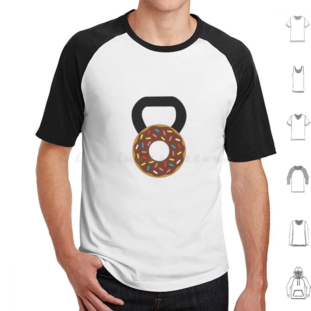 Kettlebell Donut T Shirt Big Size 100% Cotton Motivation Gym Strong Fitness Bodybuilding Funny Training Muscle Workout Running