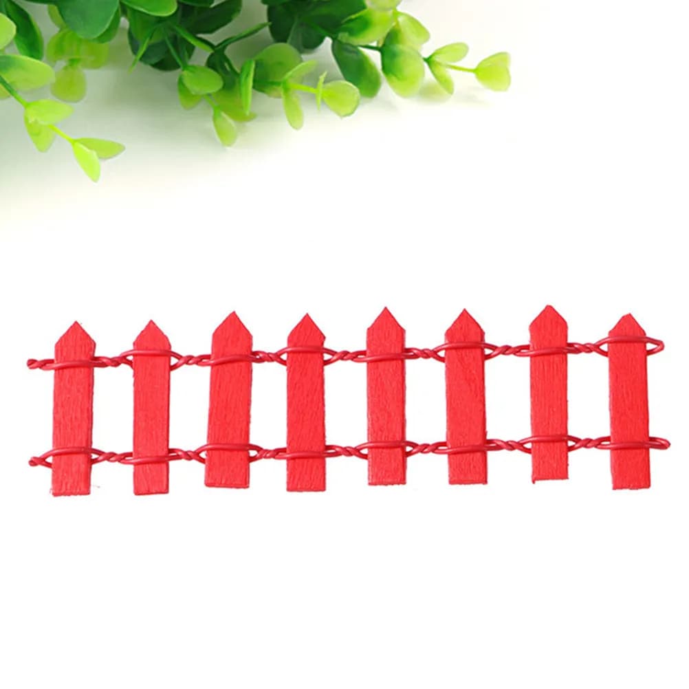 Mini Wooden Fence for Plants, Flexible Garden Edge for Miniature, Christmas Tree Decoration, Red Palized Fence