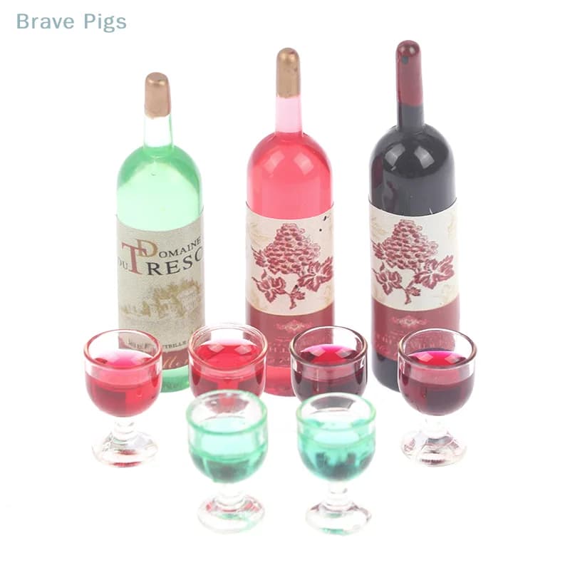 3 pezzi 1/12 casa delle bambole in miniatura simulazione bottiglia di vino modello di bicchiere di vino giocattoli