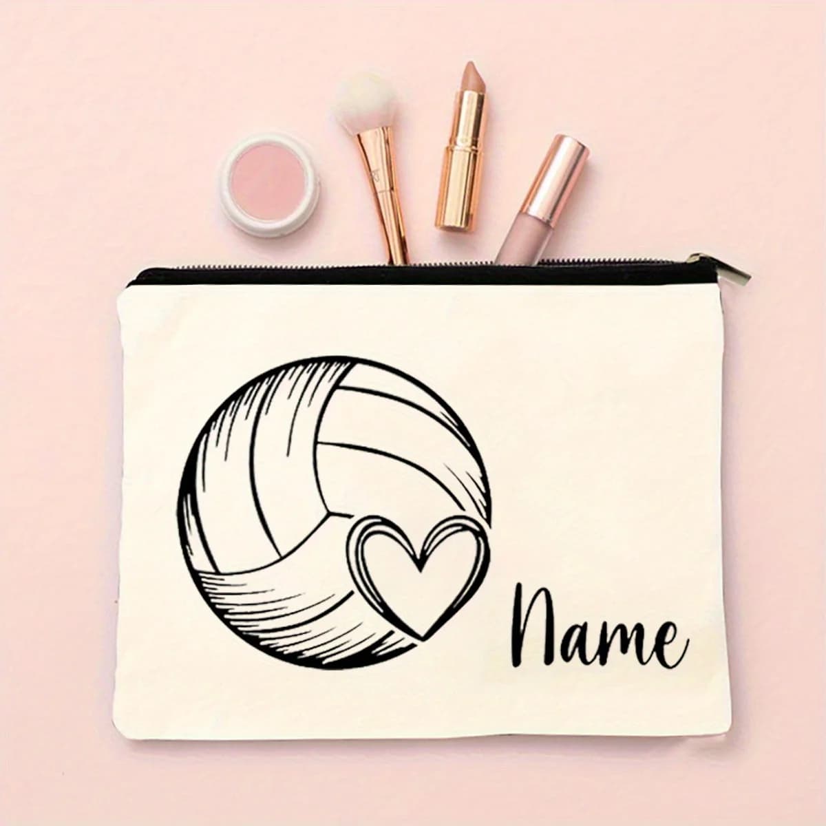Borsa per il Trucco Personalizzata per il Volleyball, Pochette da Toilette con Nome Personalizzato, Organizer da Viaggio con Cerniera per Amanti del Volleyball