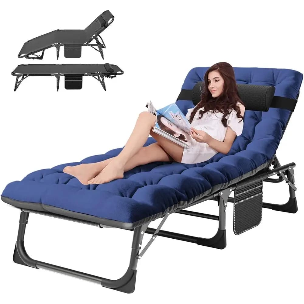 Cot Sunbed Durable at 5 Positions with Bearing, Beach Chair Portable for Pool and Garden in Shiny Blue
