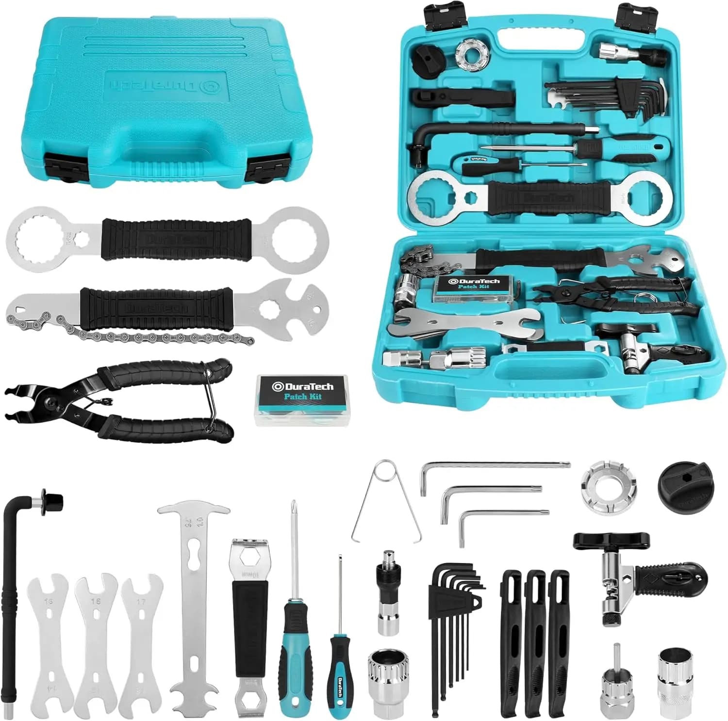 Complete kit of 41-piece bike repair tools with storage box for mountain bikes, road and park