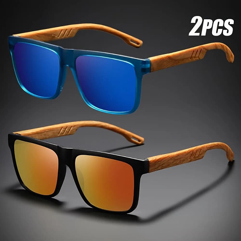 1/2Pcs Unisex Wood Grain Square Sunglasses With Spring Hinges UV400 Protection Casual Fashion Shades For Daily Outdoor Travel Eyewear