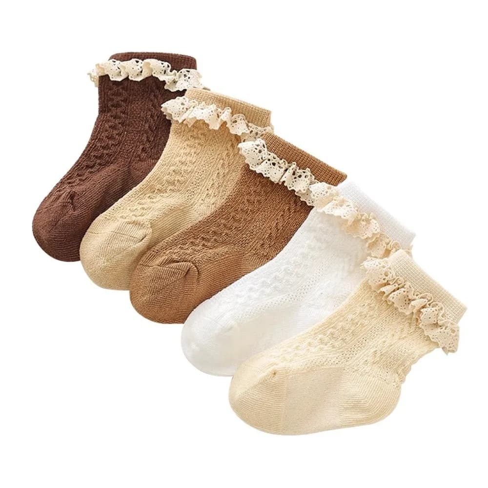 Lace Ruffle Trim Princess Socks Soft Cotton Breathable Mesh Toddler Mid Tube Socks Non Slip Girls Lace Socks Newborn Footwear