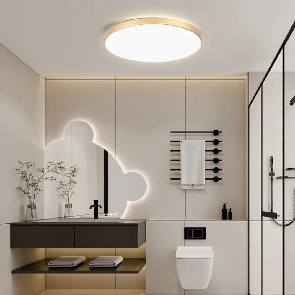 Lampada da soffitto a LED 220V Lampada da pannello ultrasottile dorata IP44 Plafoniera impermeabile per illuminazione da soffitto del corridoio della camera da letto del bagno