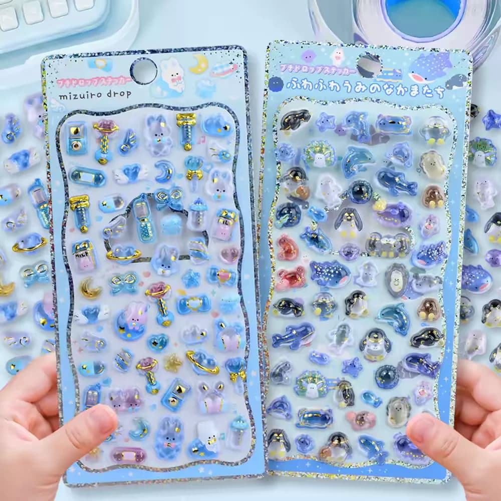1 pc/4 pcs Cartoon Mini Rabbit Sea Animals 3D Drop Relief Stickers Scrapbooking Diy Journal School Stationery Stickers School