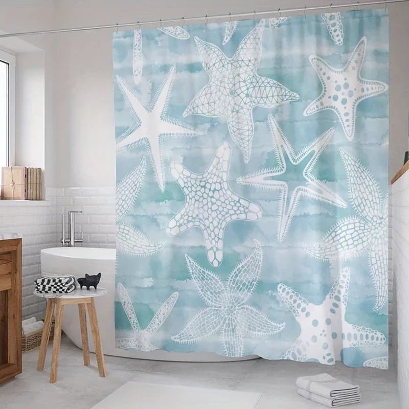 Tenda da doccia contemporanea con stella marina da 1 pezzo, impermeabile, 12 ganci, lavabile in lavatrice, accessorio da bagno moderno