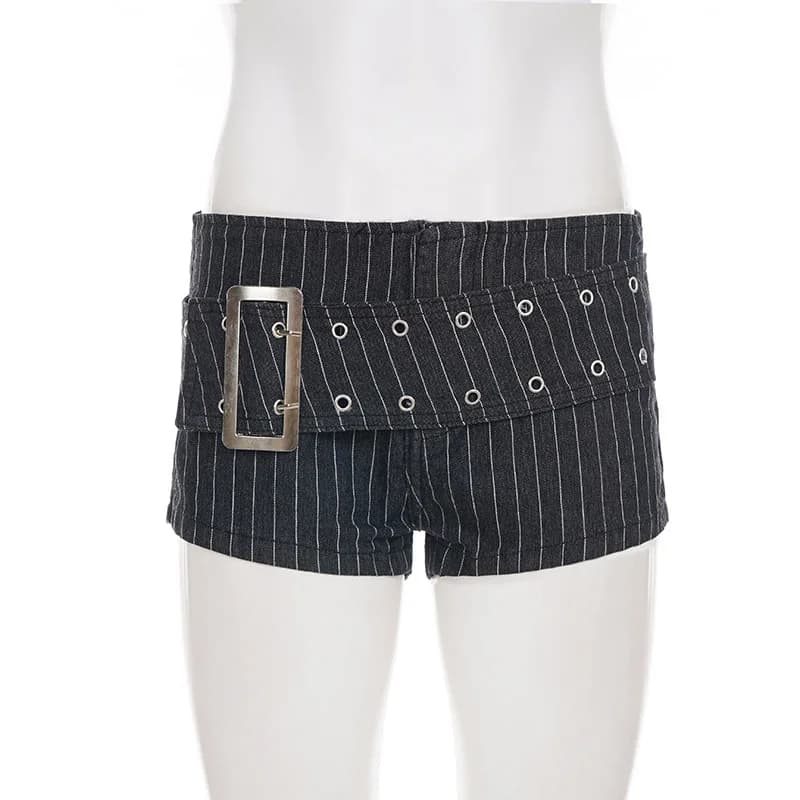 Pantaloncini in denim slim a righe grigie in stile hot girl primaverile
