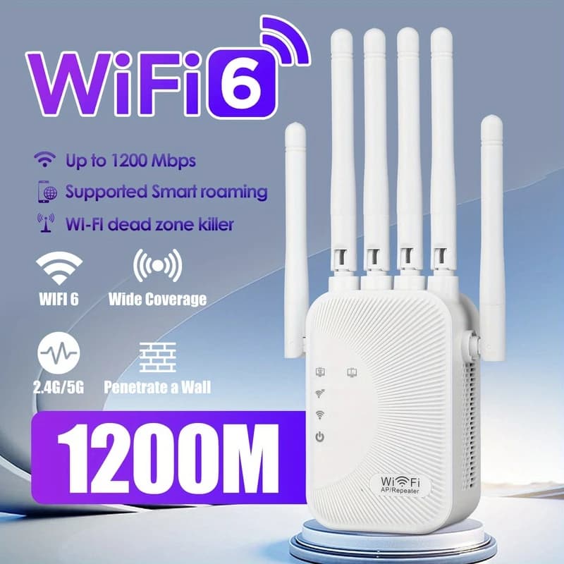 Ripetitore WiFi 5GHz 1200Mbps, Router Extender WiFi, Amplificatore Dual Band 2.4G/5GHz, Potenziatore di Segnale Wi-Fi a Lungo Raggio