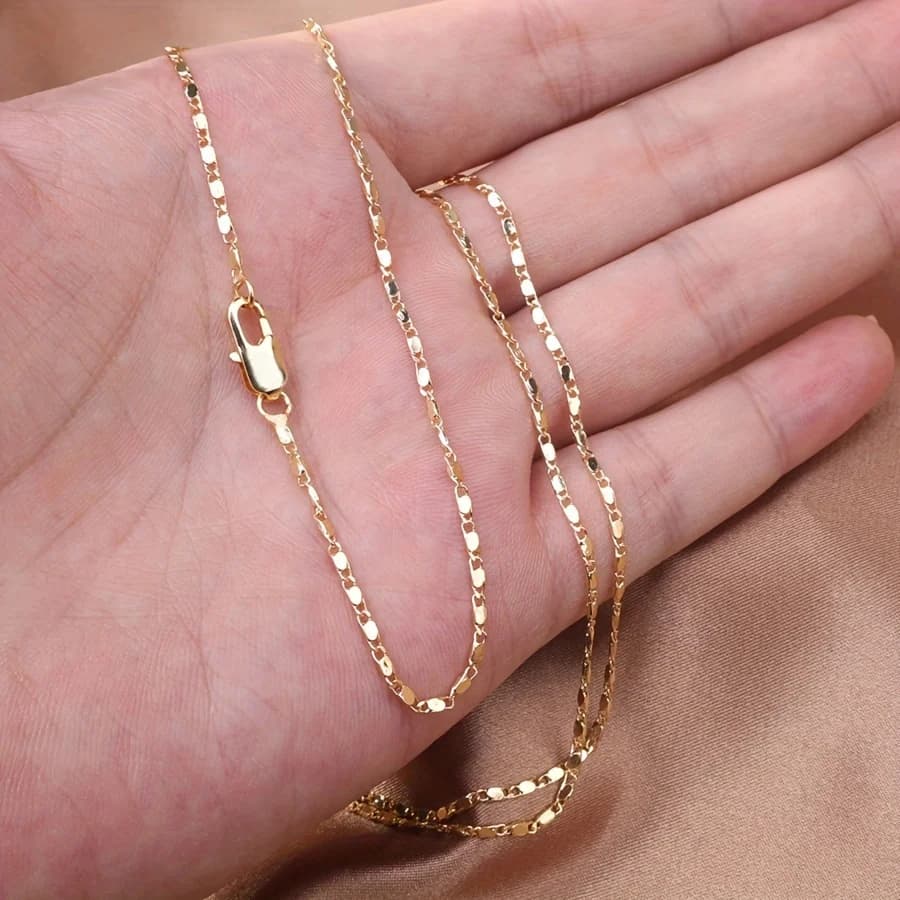 1 piece italian 2 mm flat plate plated gold necklace punk chain, jewelry with chain diy men's women's knit chain