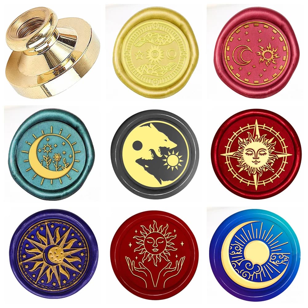 Sun Moon and Stars Clouds Wax Seal Stamps 0.98" Removable Brass Heads for Decorating Wedding Parties,Invitations Envelopes