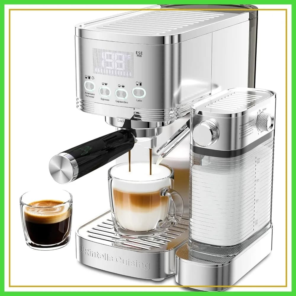 Macchina per Espresso 20 Bar con Display LED e Montalatte a Regolazione Continua, in Acciaio Inox, Compatibile con Cialde ESE