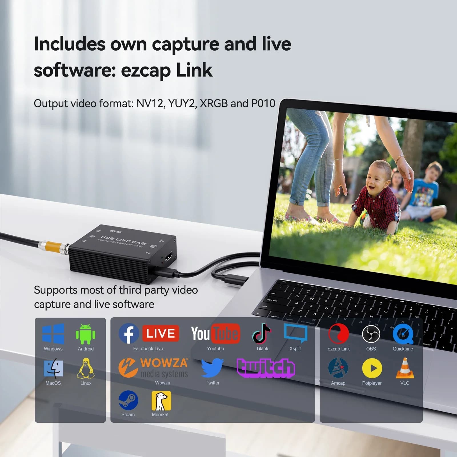 Ezcap 327 Scheda di Acquisizione Video HDMI 4K USB3.0 1080p 60Hz SDI per Streaming Live e Videogiochi, Compatibile con PS4 PS5 Fotocamera Laptop Videocamera